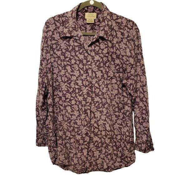 Field Manor Womens Sz L Purple  Floral Long Sleeve Button Down Blouse - Picture 1 of 9